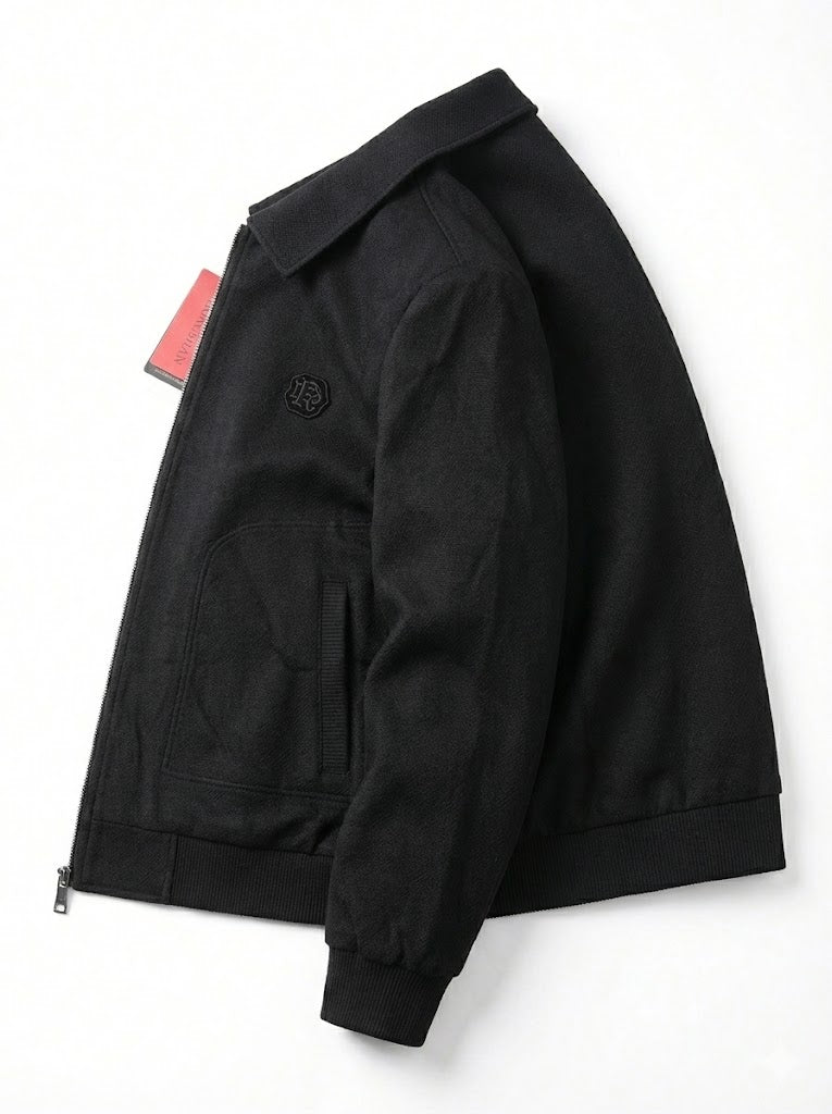 Black Textured Zip Bomber Jacket