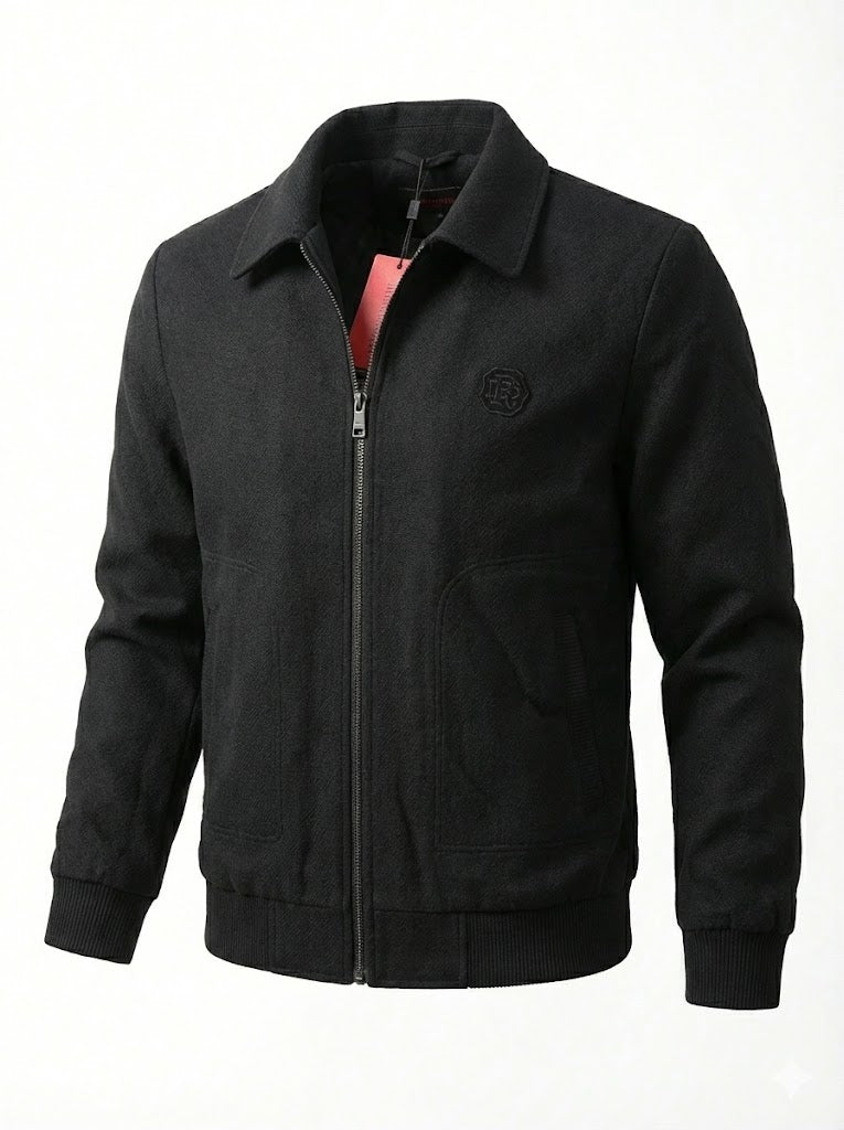 Black Textured Zip Bomber Jacket