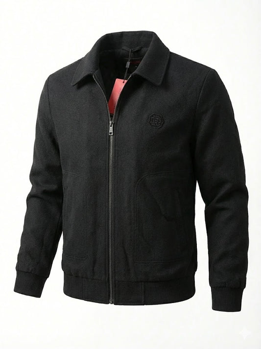 Black Textured Zip Bomber Jacket