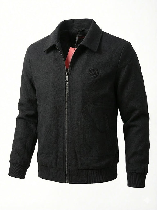 Black Textured Zip Bomber Jacket