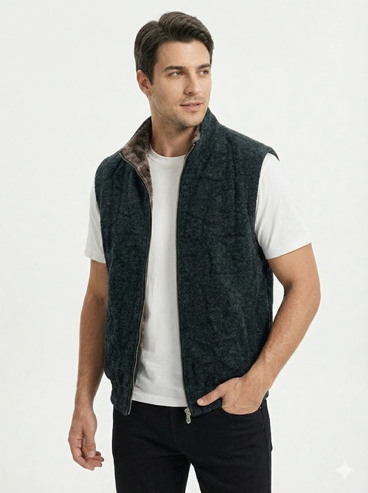 Men's Premium Textured Zip-Up Vest – Black