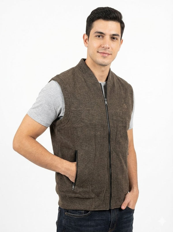Men's Premium Knit-Texture Gilet – Coffee Brown