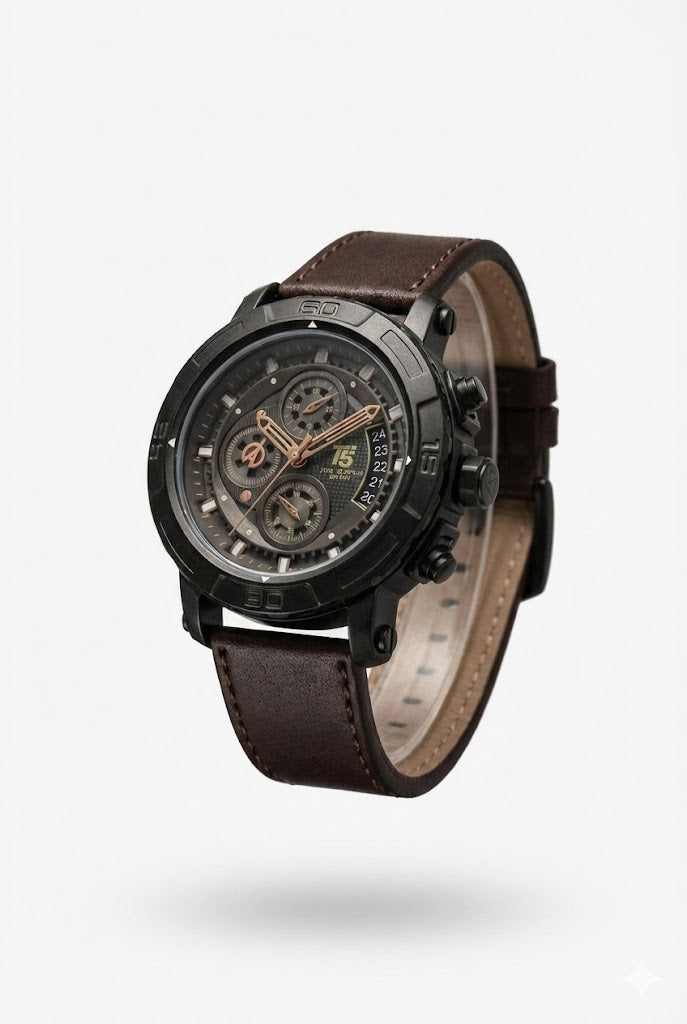 Rugged Black Chronograph Men's Watch