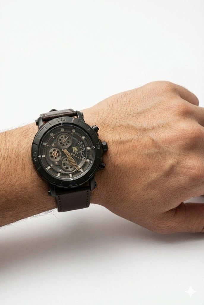 Rugged Black Chronograph Men's Watch