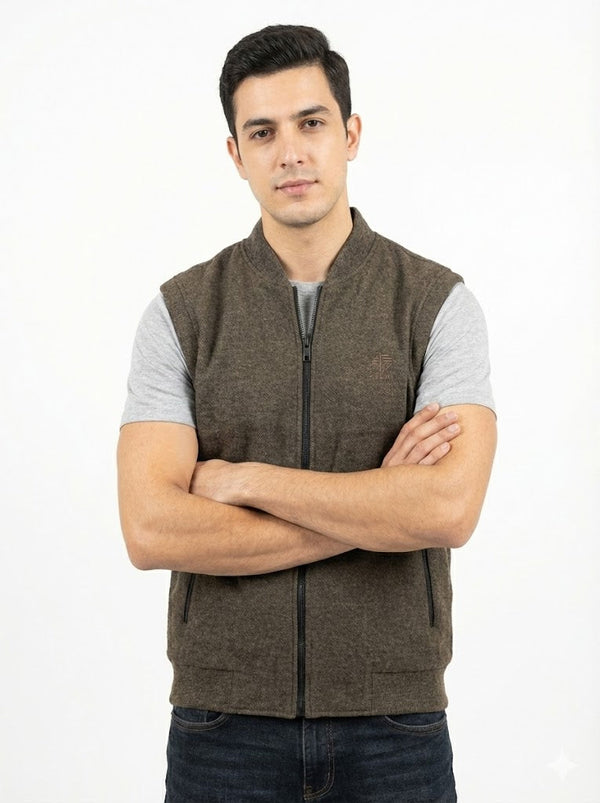 Men's Premium Knit-Texture Gilet – Coffee Brown