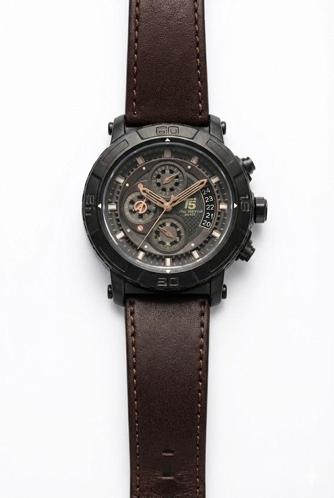 Rugged Black Chronograph Men's Watch