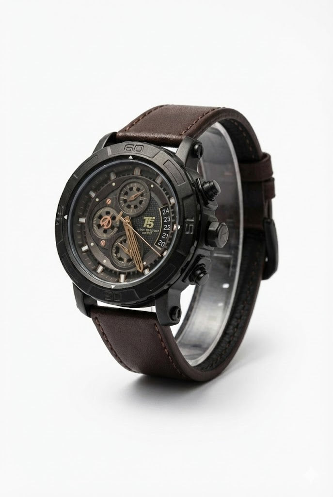 Rugged Black Chronograph Men's Watch