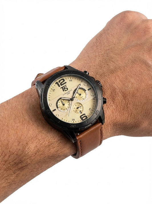 T5 Men's Brown Leather Chronograph