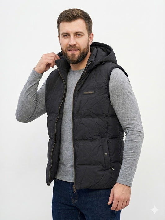 Men's Urban Hooded Puffer Vest – Black