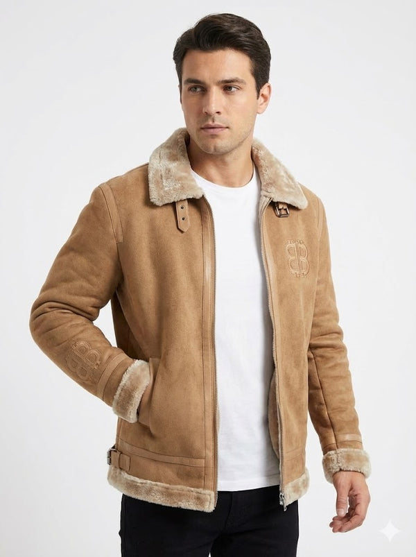 Camel Suede Shearling Jacket